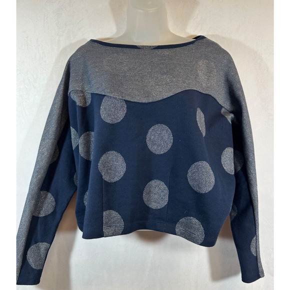 Elegant Gray and Blue Polka Dot Women's Blouse - Picture 3 of 10